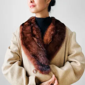 1960s - 1970s Light Oatmeal Tweed Fur Collar Overcoat - Sz. M/L