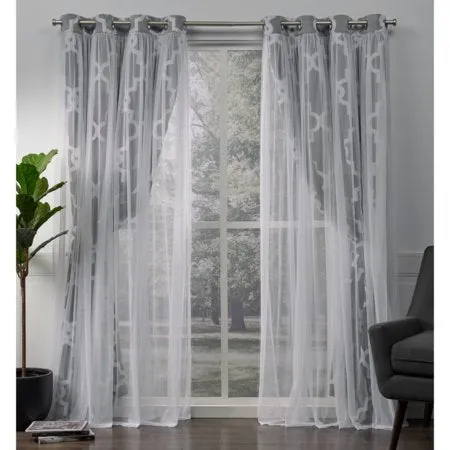 2 Pack Alegra Layered Geometric Blackout and Sheer Grommet Top Curtain Panels