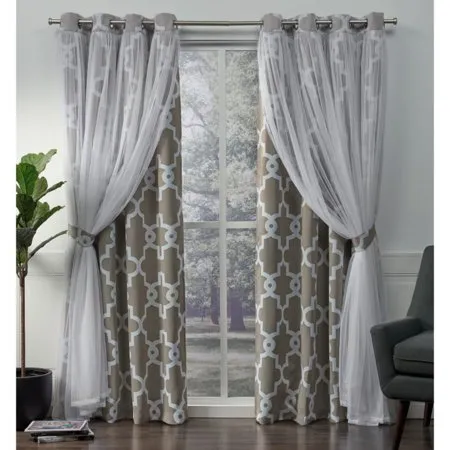 2 Pack Alegra Layered Geometric Blackout and Sheer Grommet Top Curtain Panels