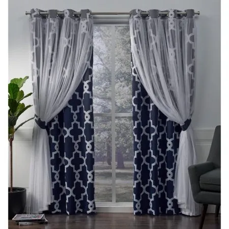 2 Pack Alegra Layered Geometric Blackout and Sheer Grommet Top Curtain Panels