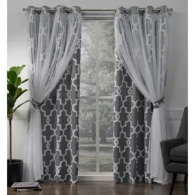 2 Pack Alegra Layered Geometric Blackout and Sheer Grommet Top Curtain Panels