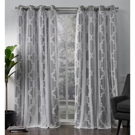 2 Pack Alegra Layered Geometric Blackout and Sheer Grommet Top Curtain Panels