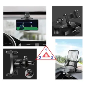 3 in 1 Car GPS Smartphone Holder: Dashboard / Visor Clamp   AC Grid Clip for Explay Polo - Black
