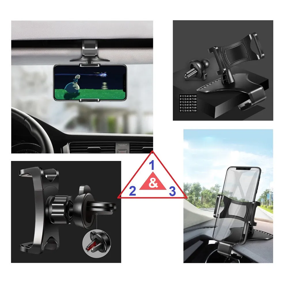 3 in 1 Car GPS Smartphone Holder: Dashboard / Visor Clamp   AC Grid Clip for Explay Polo - Black