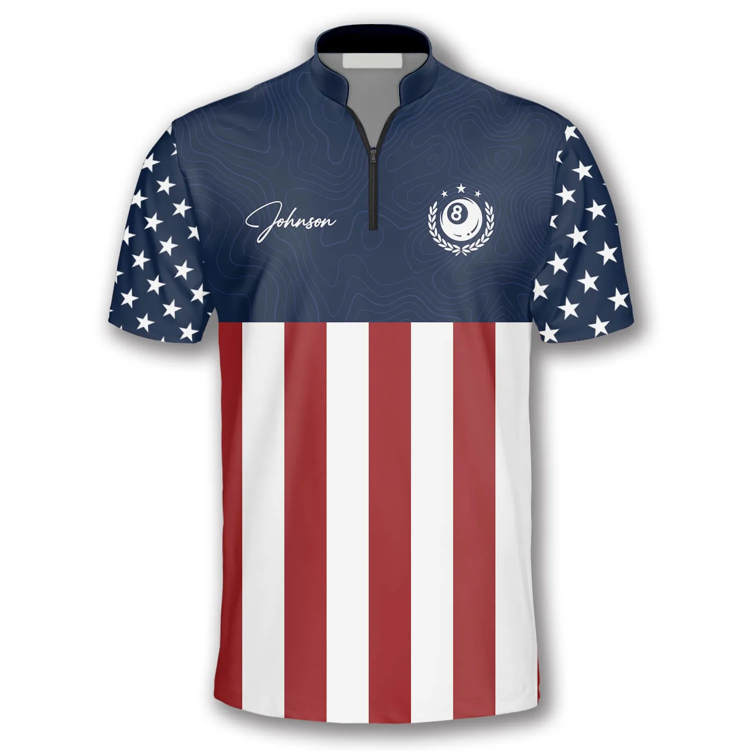 8 Ball Patriotic Flag Navy Custom Billiard Jerseys for Men, Uniform Shirt for Billiard Player, Flag Shirt