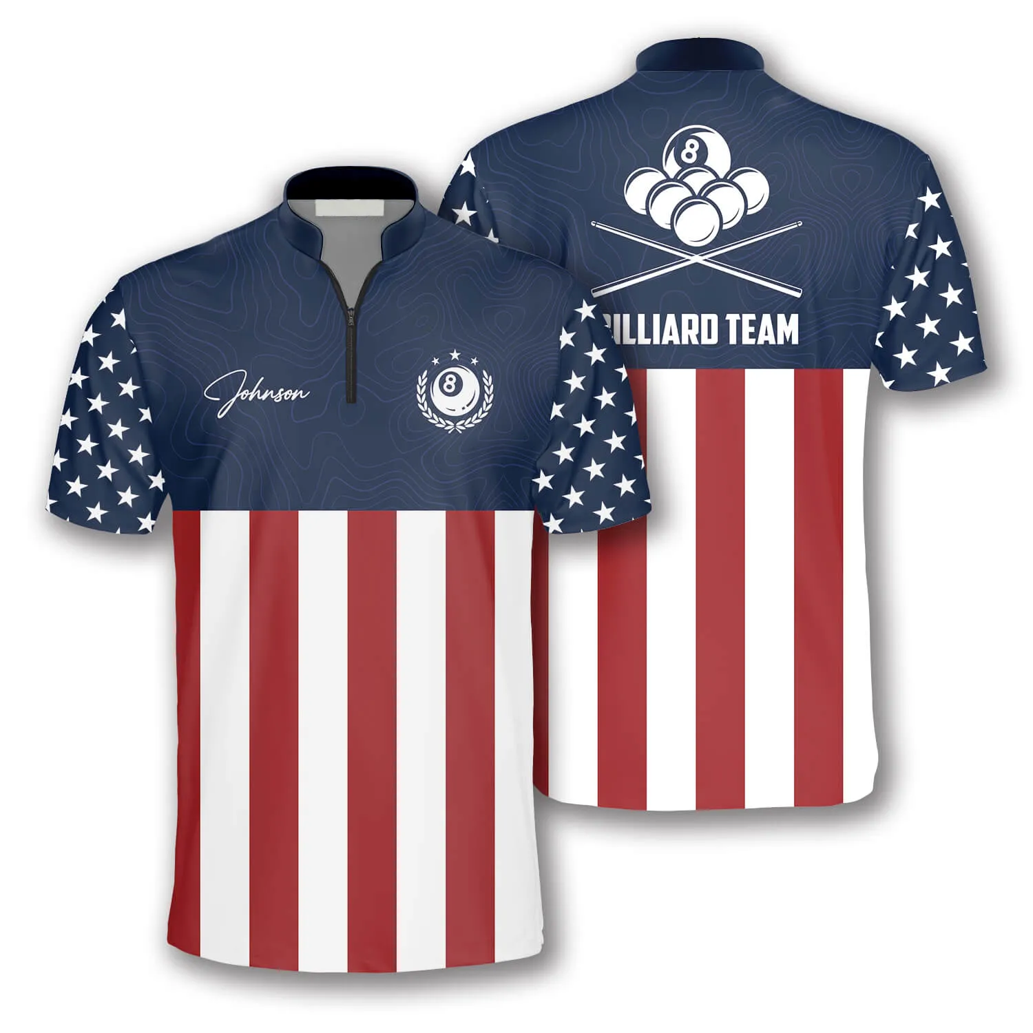 8 Ball Patriotic Flag Navy Custom Billiard Jerseys for Men, Uniform Shirt for Billiard Player, Flag Shirt
