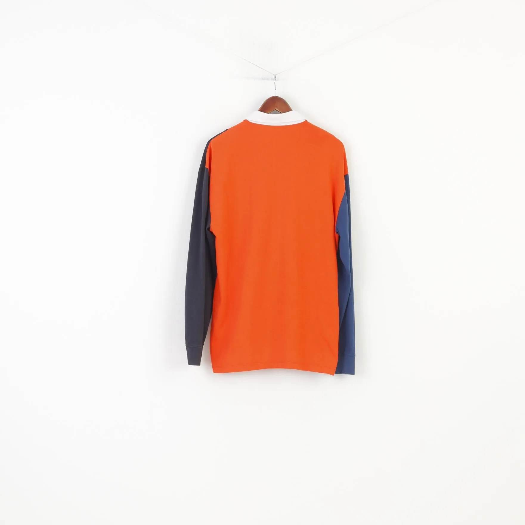 America Perry Ellis Men M Polo Shirt Long Sleeve Collar Orange Striped Cotton Vintage Top