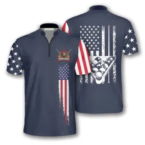 American Flag Navy Custom Billiard Jerseys for Men, Best Gift for Billiard Lover, Flag USA Billiard Shirt