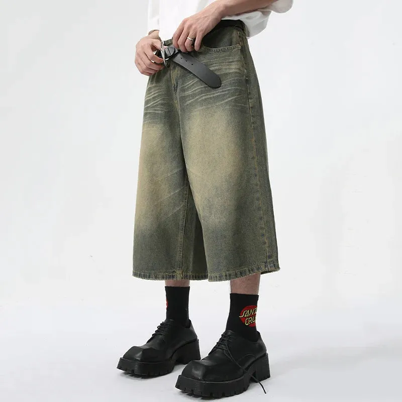 American Style Denim Shorts High Street Straight Calf-Length Pants Summer Men Jeans New Fashion Men's Clothing 9C5970