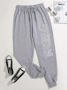 Animal Drawstring Natural Long Women Sweatpants