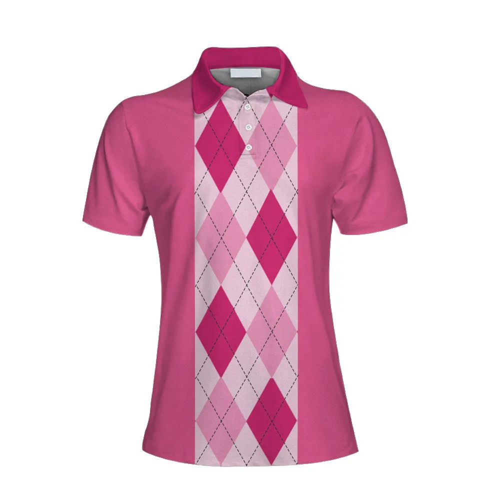 Anytime Is A Good Time For Golf Short Sleeve Women Polo Shirt, Pink Argyle Pattern Golf Shirt For Female Golfers