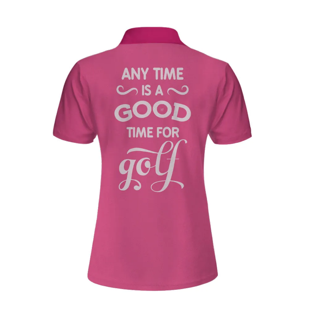 Anytime Is A Good Time For Golf Short Sleeve Women Polo Shirt, Pink Argyle Pattern Golf Shirt For Female Golfers
