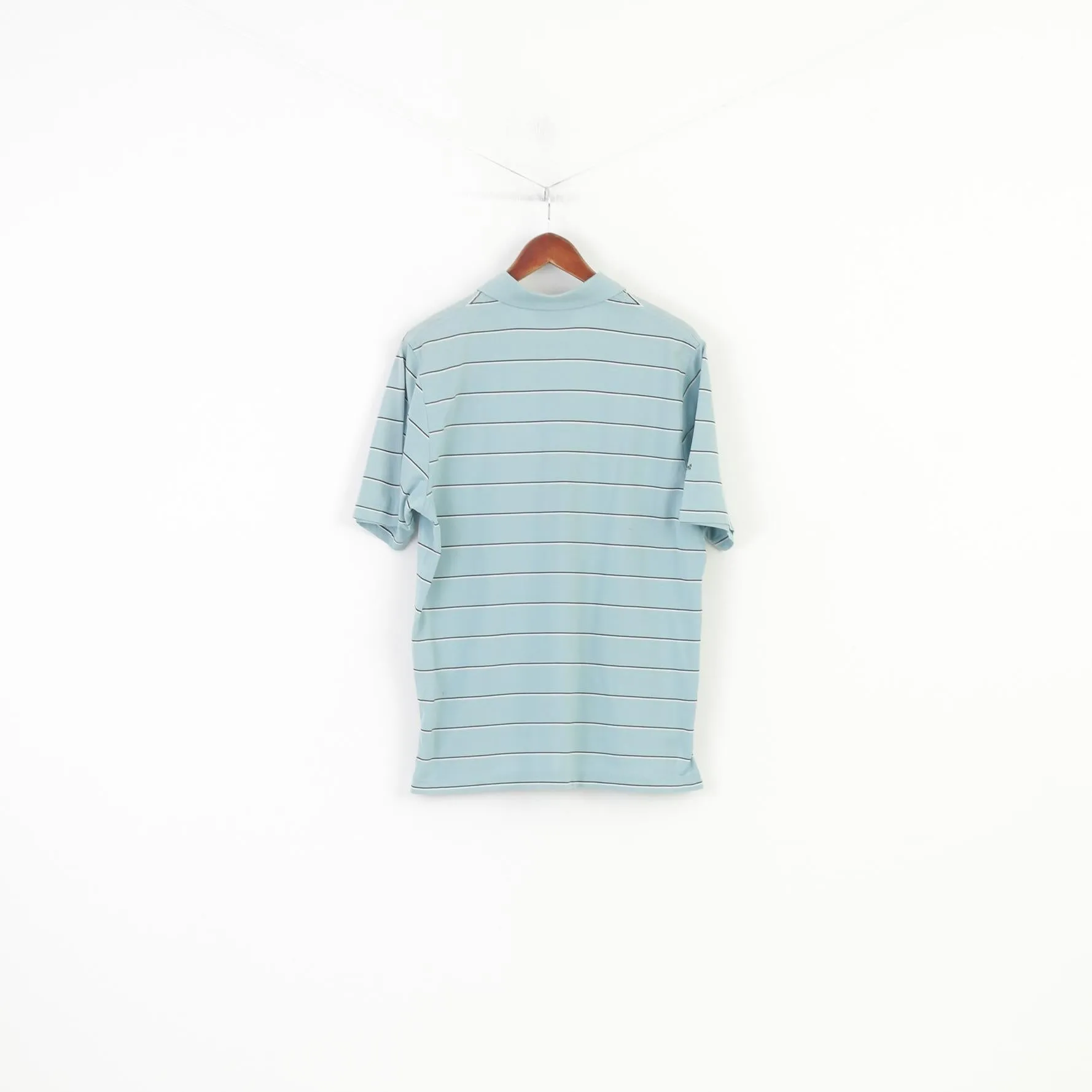 Ashworth Men L Polo Shirt Striped Mint Cotton Jersey Short Sleeve Top