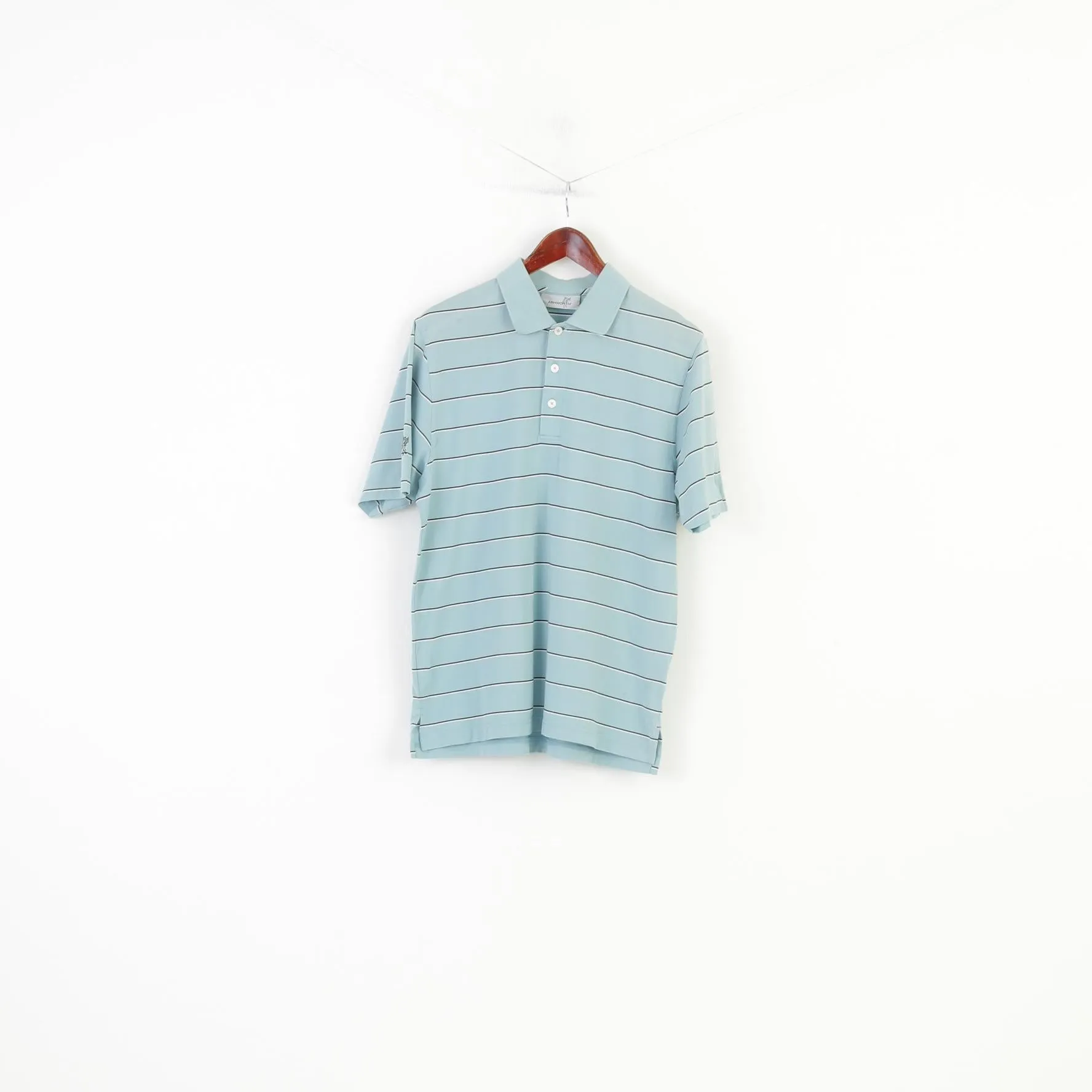 Ashworth Men L Polo Shirt Striped Mint Cotton Jersey Short Sleeve Top