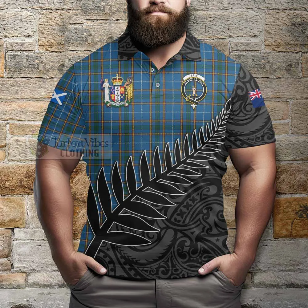 Bain Crest Tartan Polo Shirt with New Zealand Silver Fern Half Style