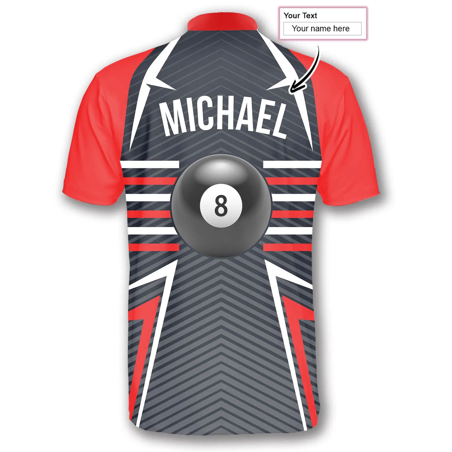 Ball 8 Red Grey Custom Billiard Jerseys for Men, 3D All Over Print Billiard Jersey Shirt