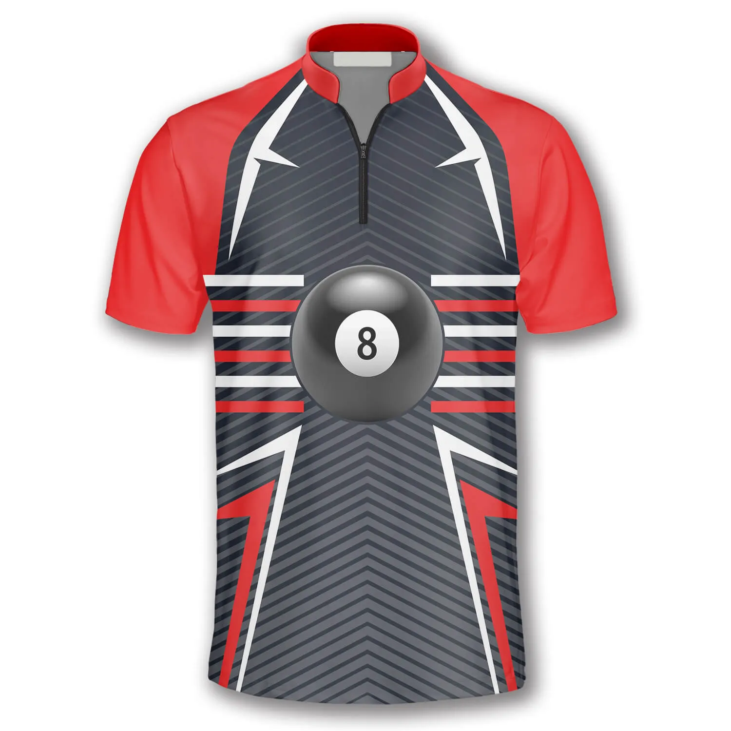 Ball 8 Red Grey Custom Billiard Jerseys for Men, 3D All Over Print Billiard Jersey Shirt
