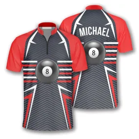 Ball 8 Red Grey Custom Billiard Jerseys for Men, 3D All Over Print Billiard Jersey Shirt