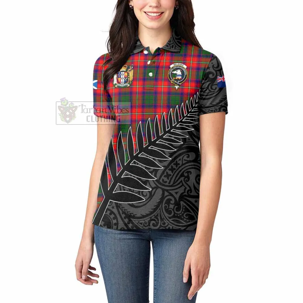 Belshes (Belsches) Crest Tartan Women's Polo Shirt with New Zealand Silver Fern Half Style