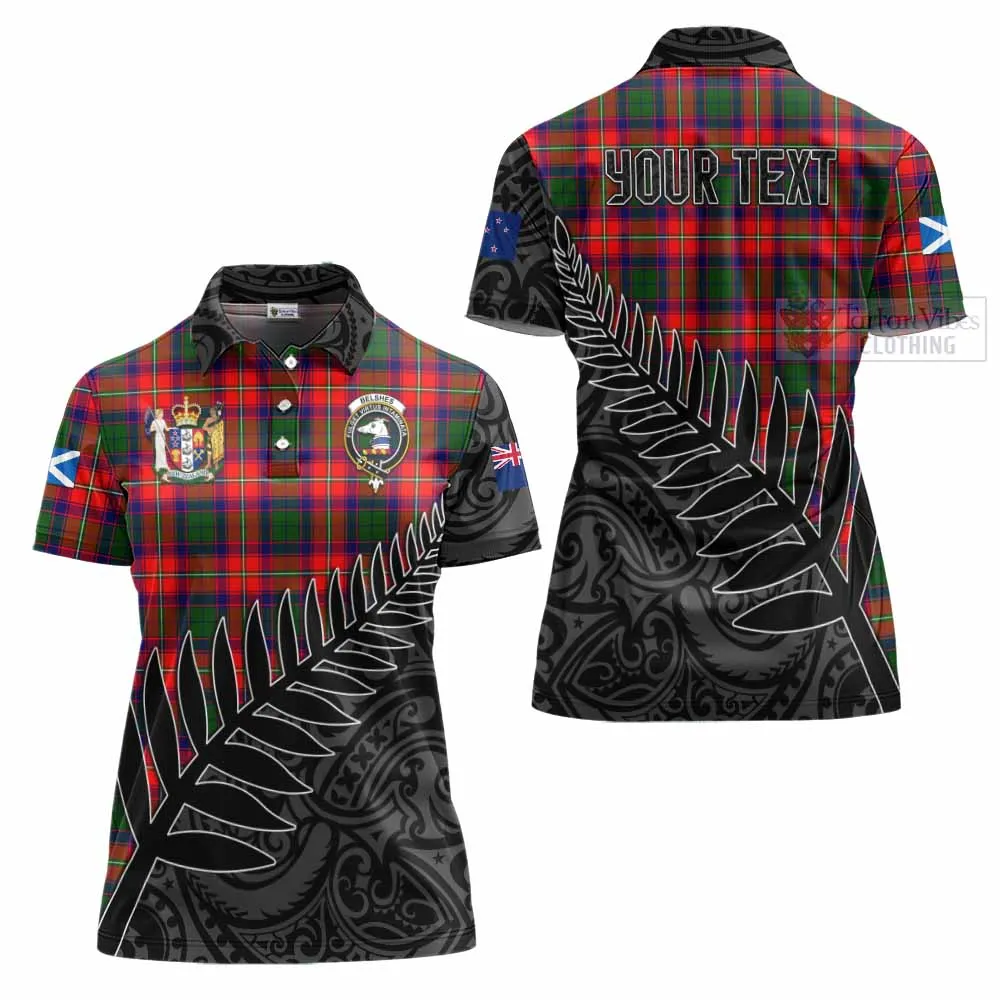 Belshes (Belsches) Crest Tartan Women's Polo Shirt with New Zealand Silver Fern Half Style
