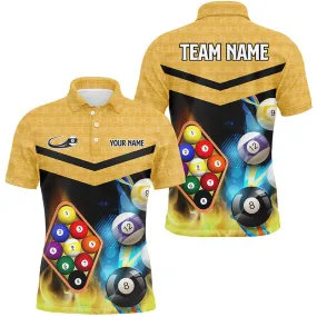 Billiard Yellow Billiard 9 Ball Customized Name, Team Name 3D Polo Shirt For Men, Billiard Polo Shirt