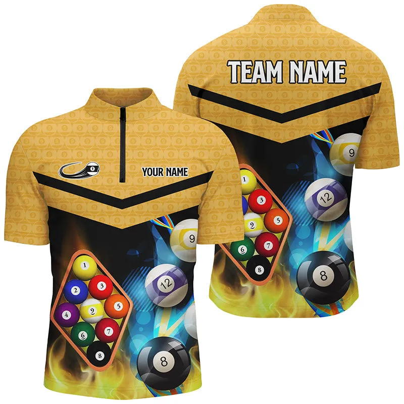 Billiard Yellow Billiard 9 Ball Customized Name, Team Name 3D Polo Shirt For Men, Billiard Polo Shirt