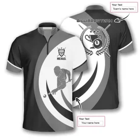 Black Grey Silhouette Custom Billiard Jerseys for Men, Team Billiard Shirt, Uniform Billiard Team