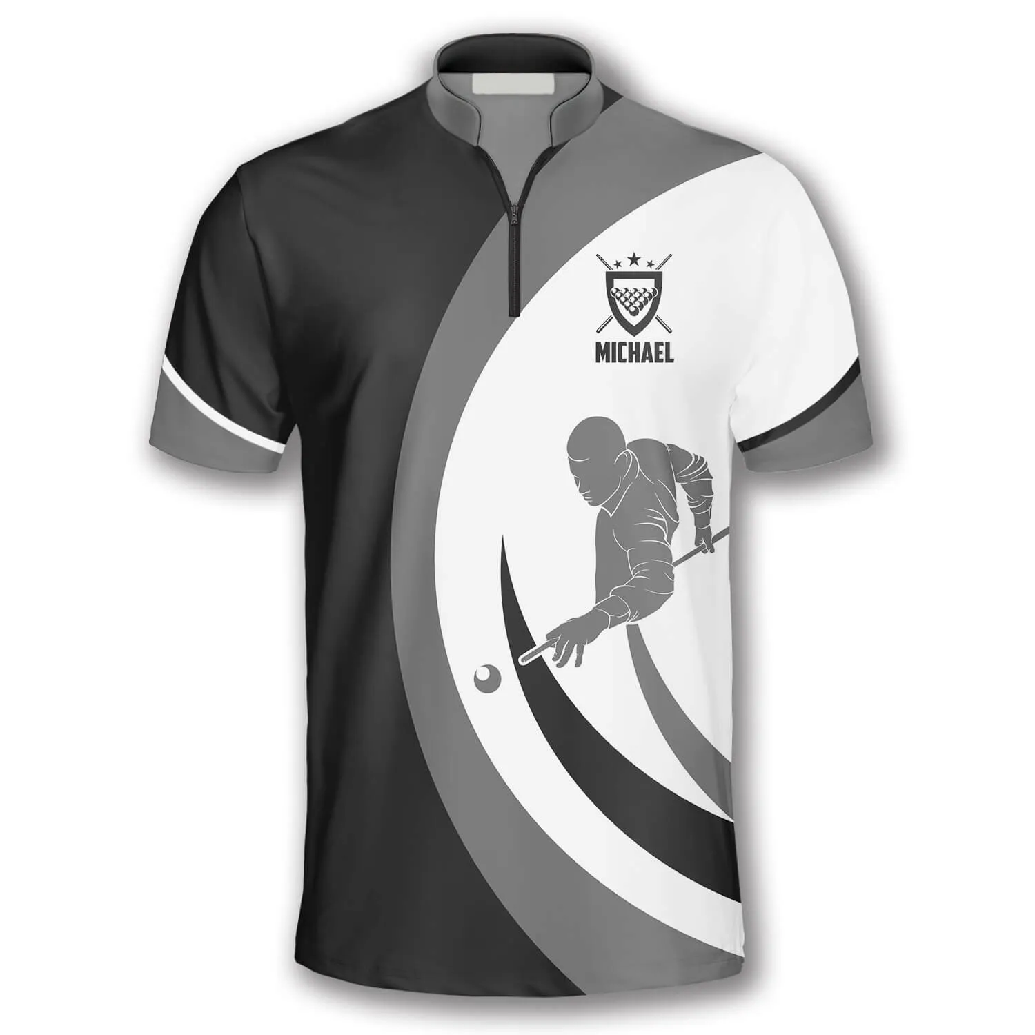 Black Grey Silhouette Custom Billiard Jerseys for Men, Team Billiard Shirt, Uniform Billiard Team