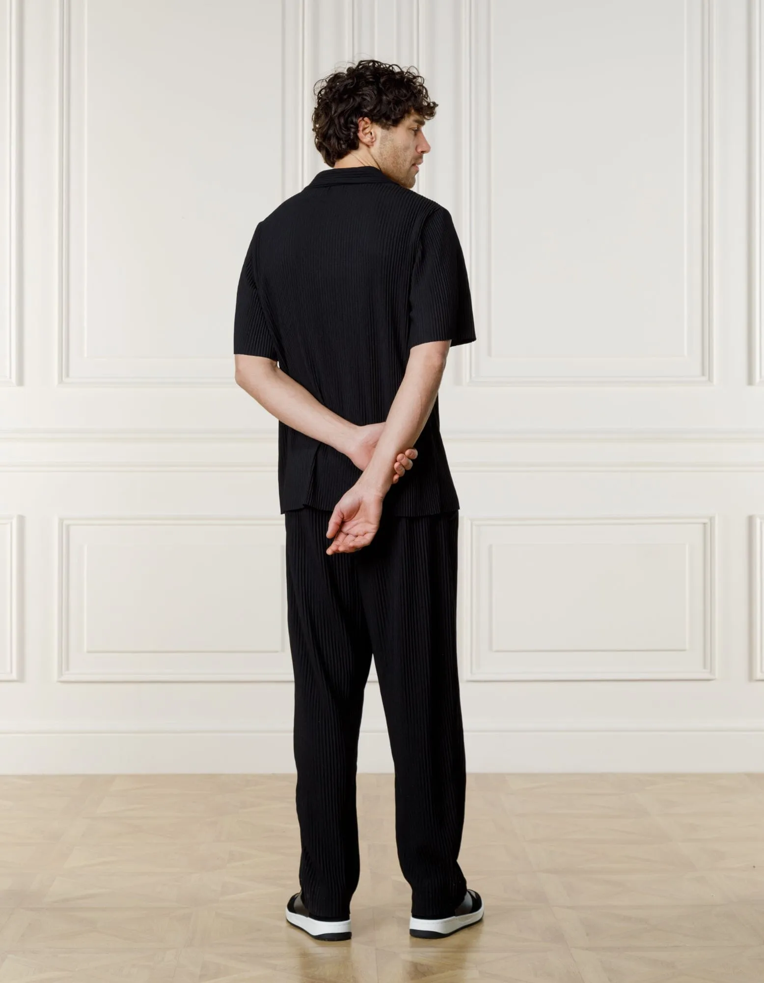 Black Pleated Cuban Collar Polo
