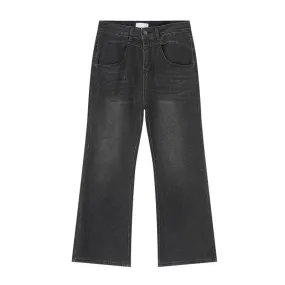 Black Washed Jeans Summer New Trendy Male Wide Leg Denim Pants High Street Loose Boot-cut Trousers Men's Wear 9C5984
