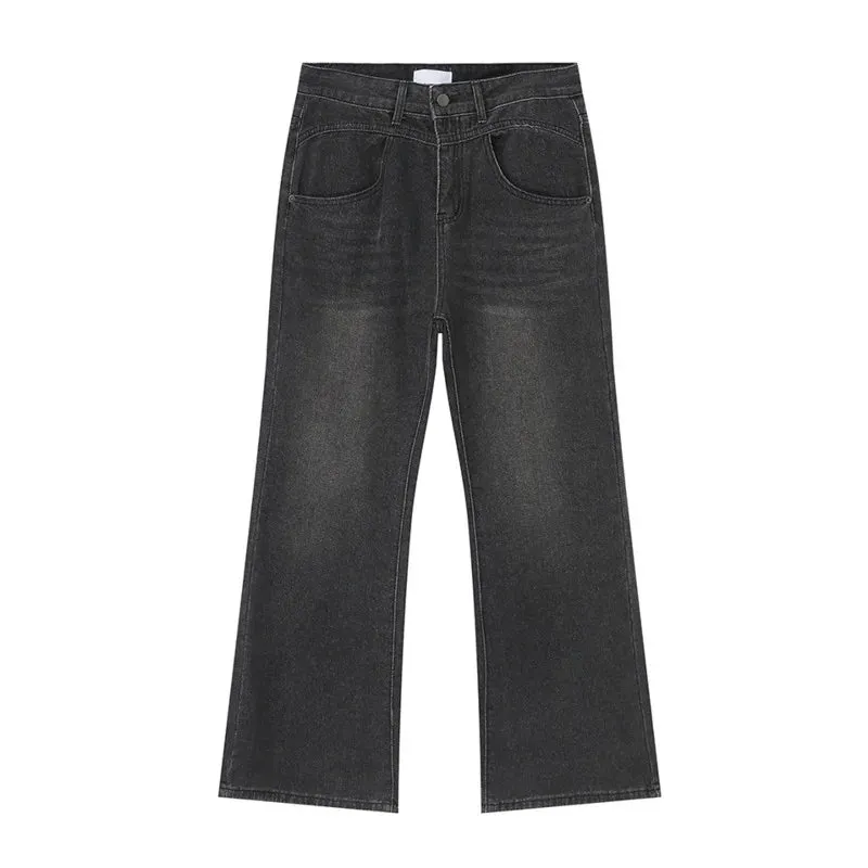 Black Washed Jeans Summer New Trendy Male Wide Leg Denim Pants High Street Loose Boot-cut Trousers Men's Wear 9C5984