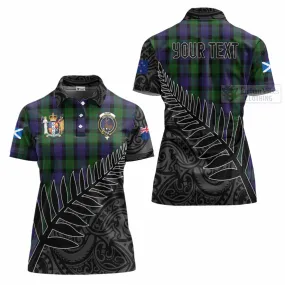 Blair Crest Tartan Women's Polo Shirt with New Zealand Silver Fern Half Style