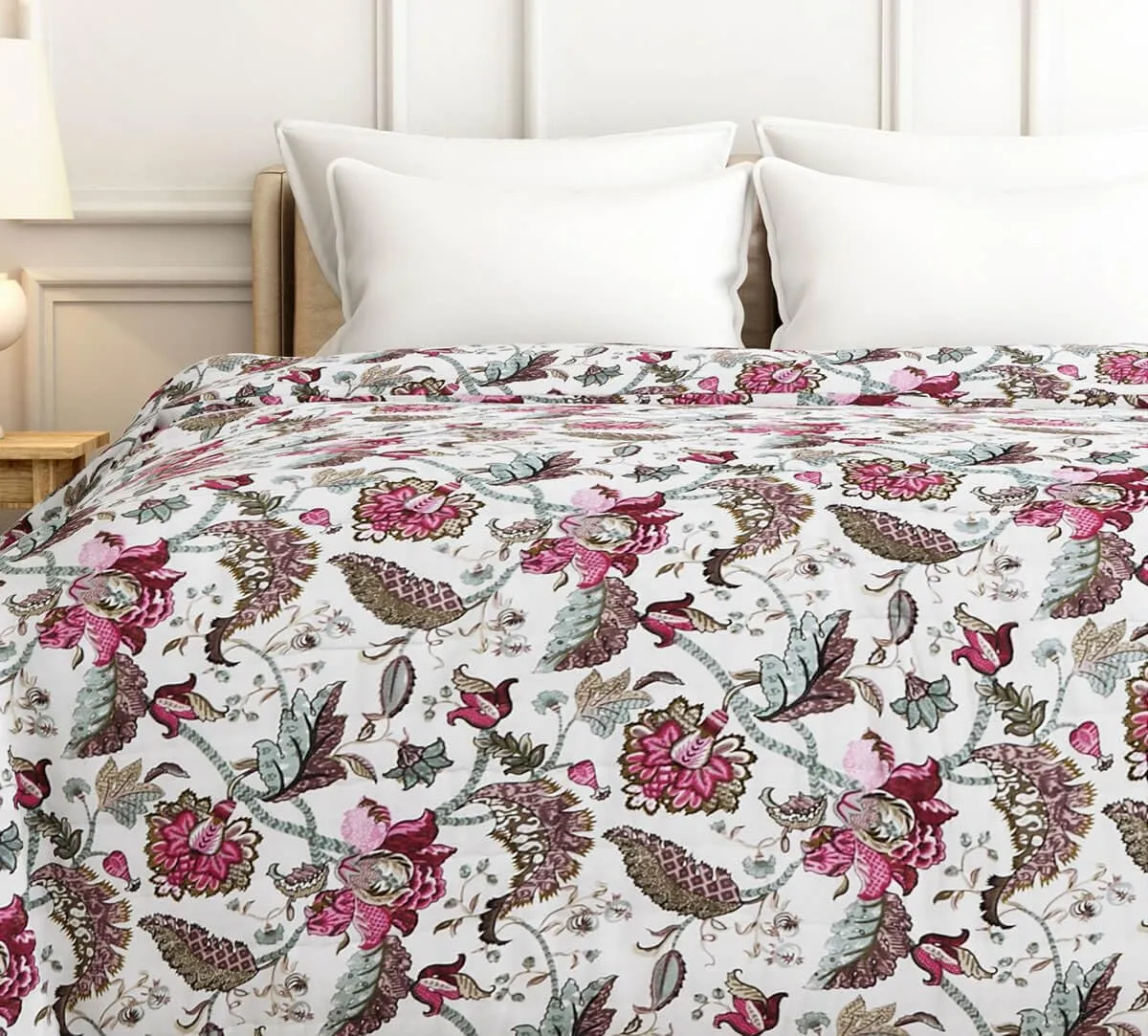 Blossom and Boughs Quilted Rajai | Jaipuri Printed Design | AC Blanket | All Season Comforter | Soft 100% Cotton Reversible Dohar | Double Bed Queen Size | 78 x 94 inch Multicolor Pack of 1