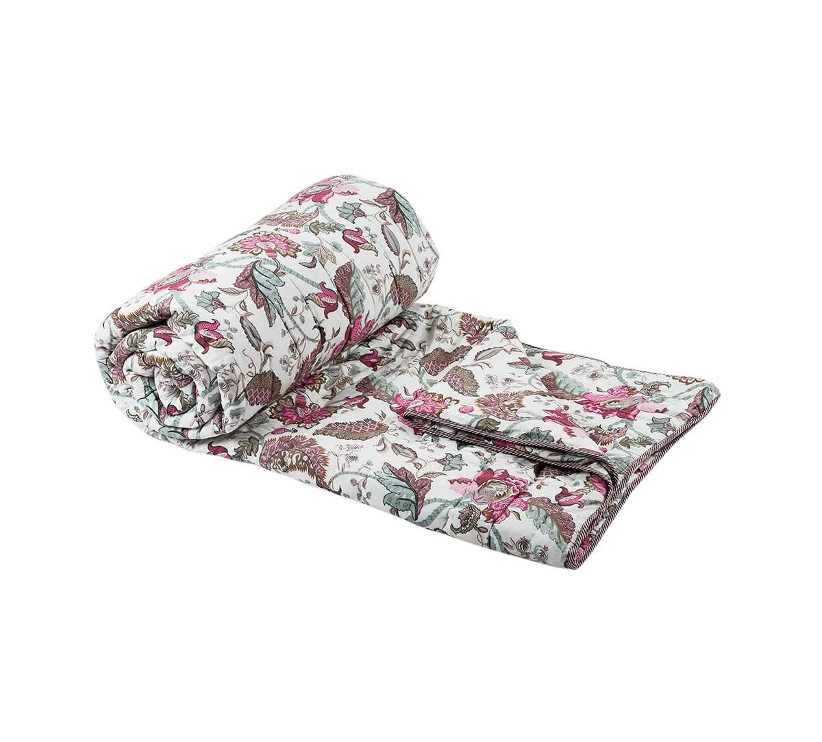 Blossom and Boughs Quilted Rajai | Jaipuri Printed Design | AC Blanket | All Season Comforter | Soft 100% Cotton Reversible Dohar | Double Bed Queen Size | 78 x 94 inch Multicolor Pack of 1