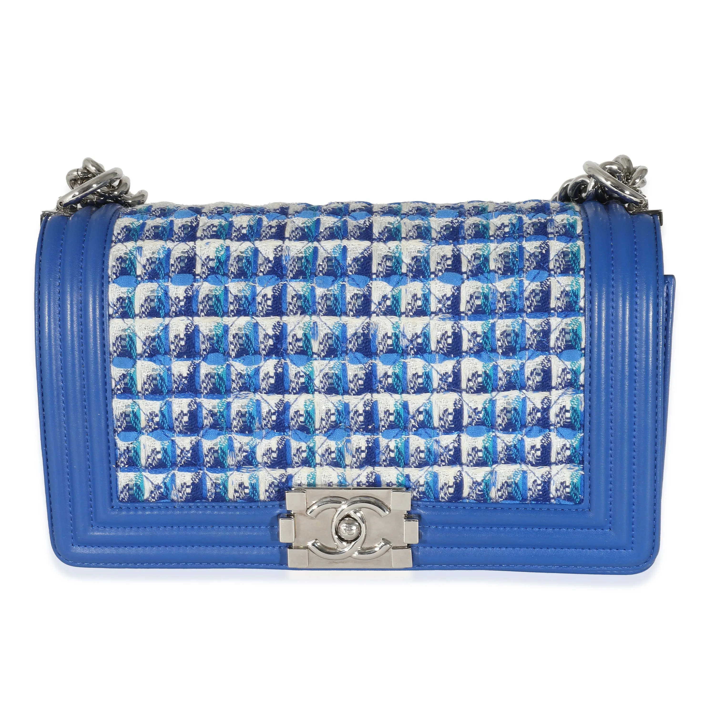 Blue Lambskin Tweed Old Medium Boy Bag