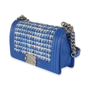 Blue Lambskin Tweed Old Medium Boy Bag