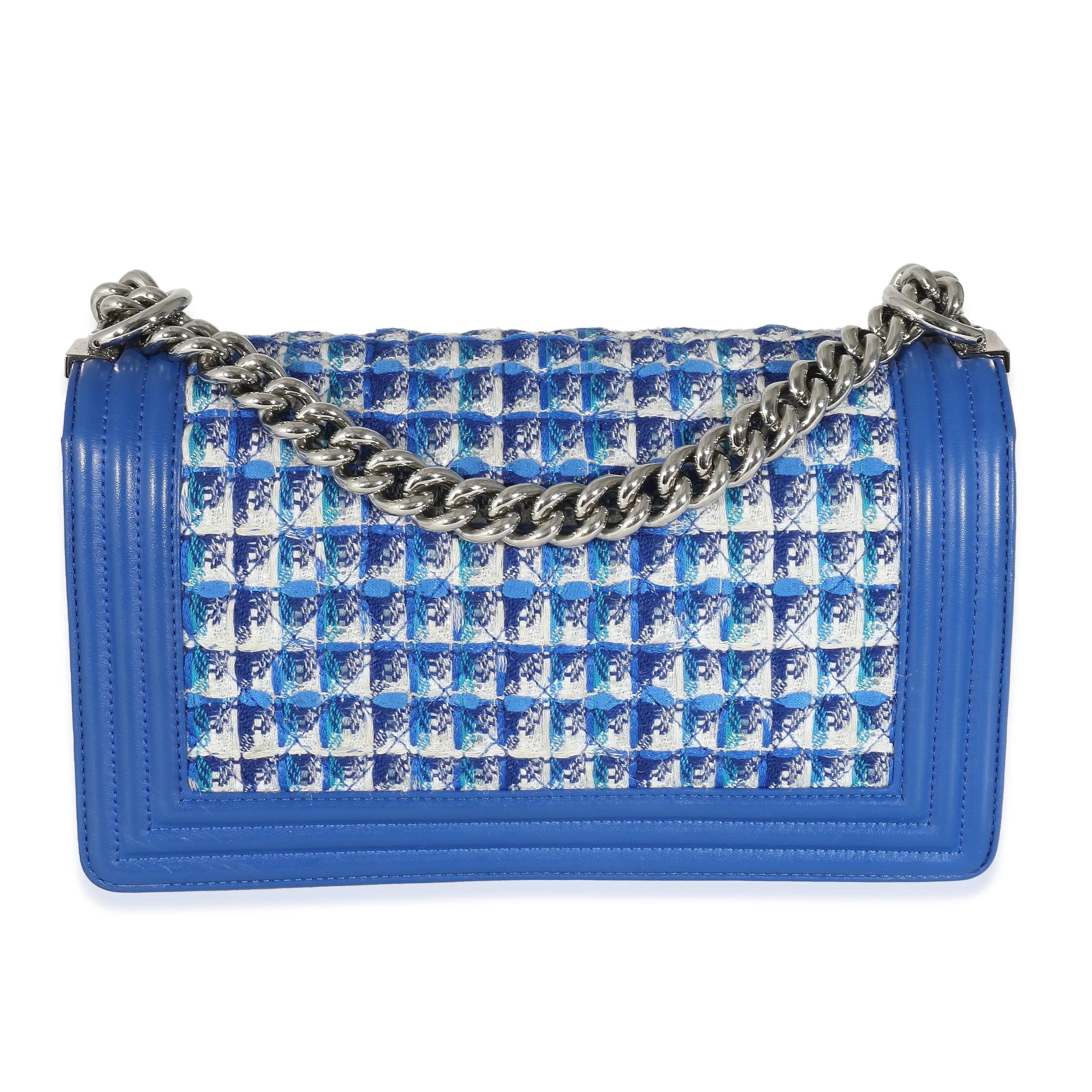 Blue Lambskin Tweed Old Medium Boy Bag