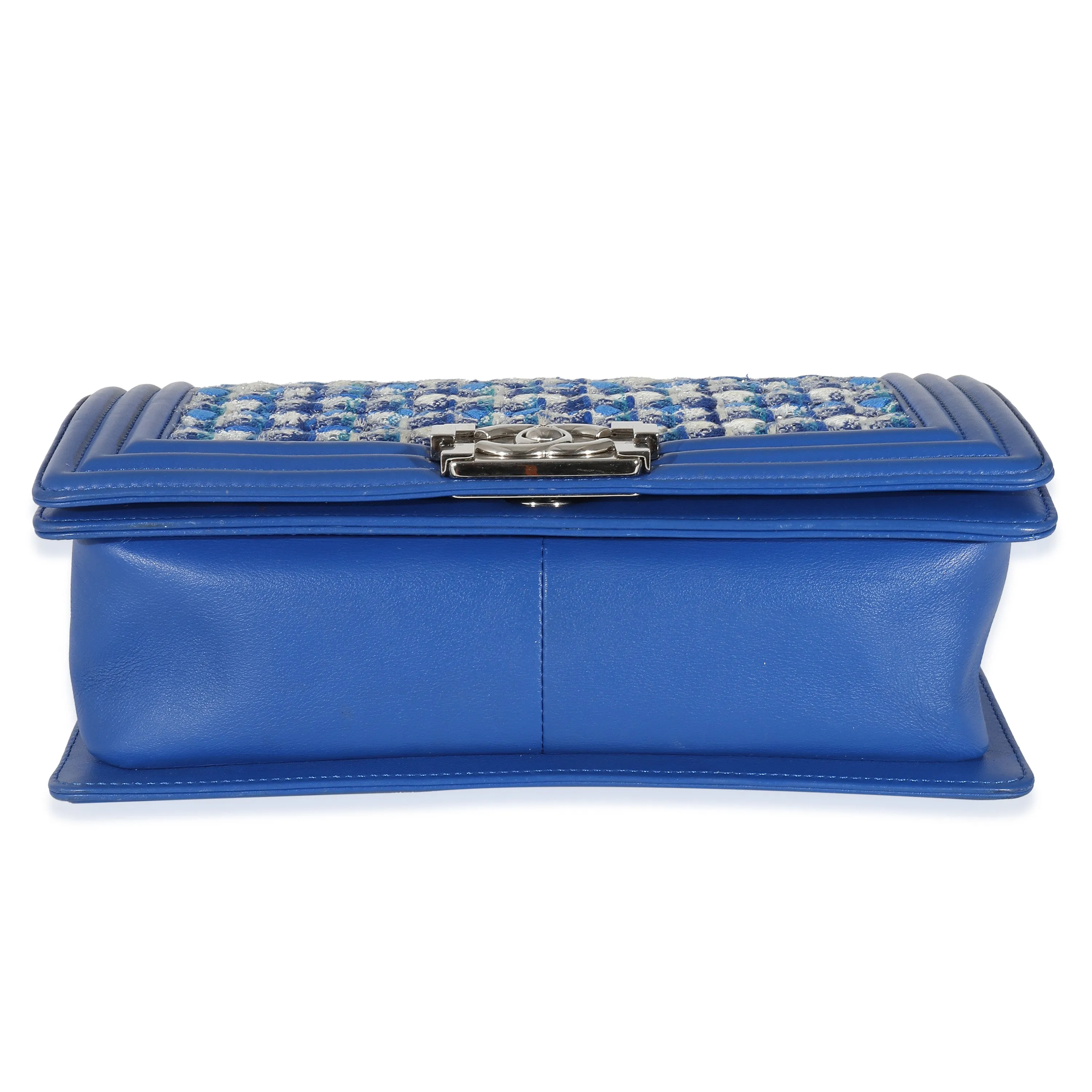 Blue Lambskin Tweed Old Medium Boy Bag