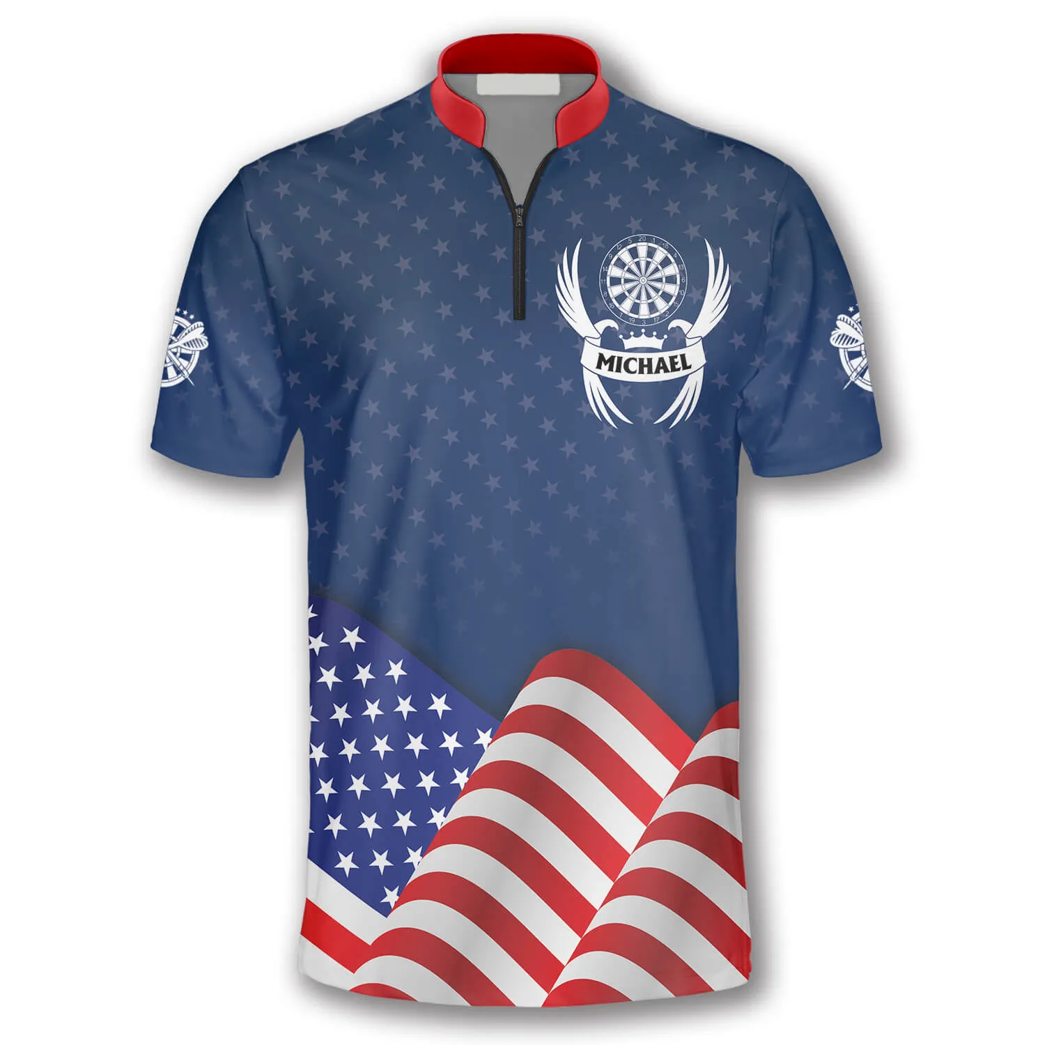 Blue Waving Flag Custom Darts Jerseys for Men, Uniform Shirt for Dart Team, Dart player