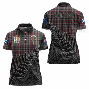 Borthwick Crest Tartan Women's Polo Shirt with New Zealand Silver Fern Half Style