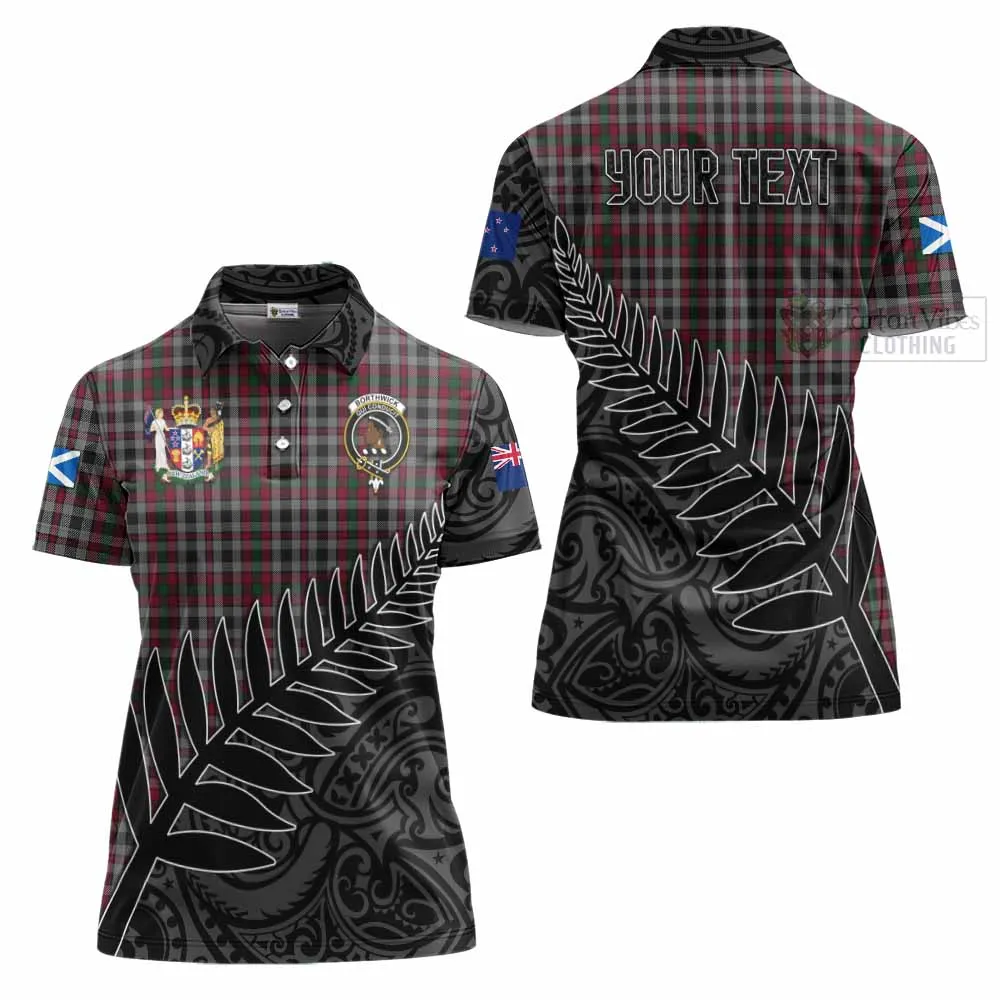 Borthwick Crest Tartan Women's Polo Shirt with New Zealand Silver Fern Half Style
