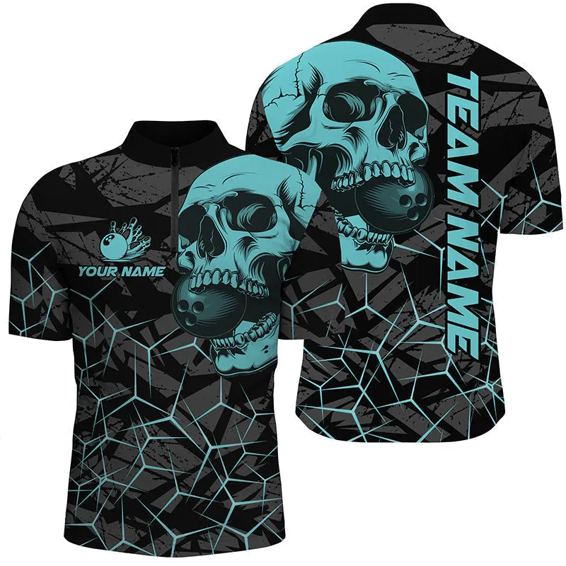 Bowling And Pins Black Skull Camo Customized Name, Team Name 3D Jersey Polo Shirt For Men