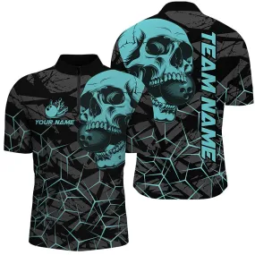 Bowling And Pins Black Skull Camo Customized Name, Team Name 3D Jersey Polo Shirt For Men
