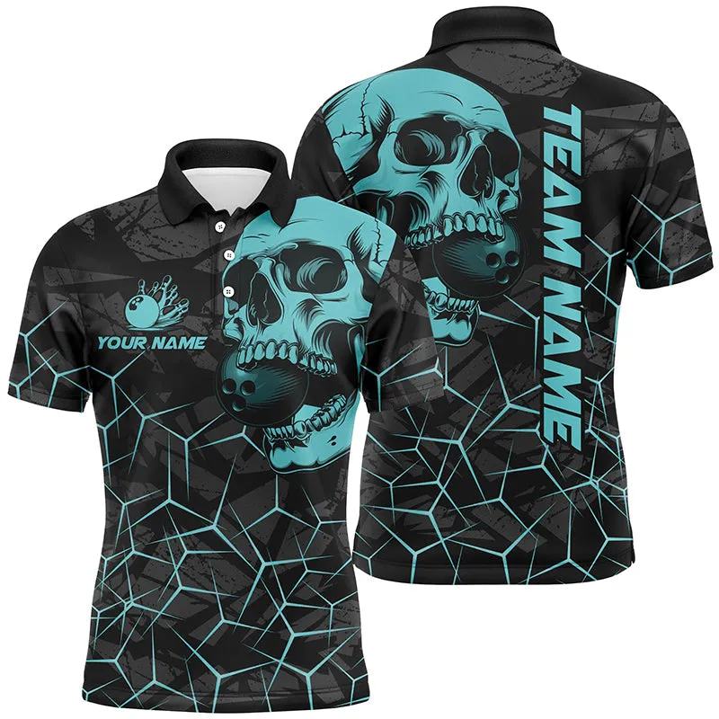 Bowling And Pins Black Skull Camo Customized Name, Team Name 3D Jersey Polo Shirt For Men
