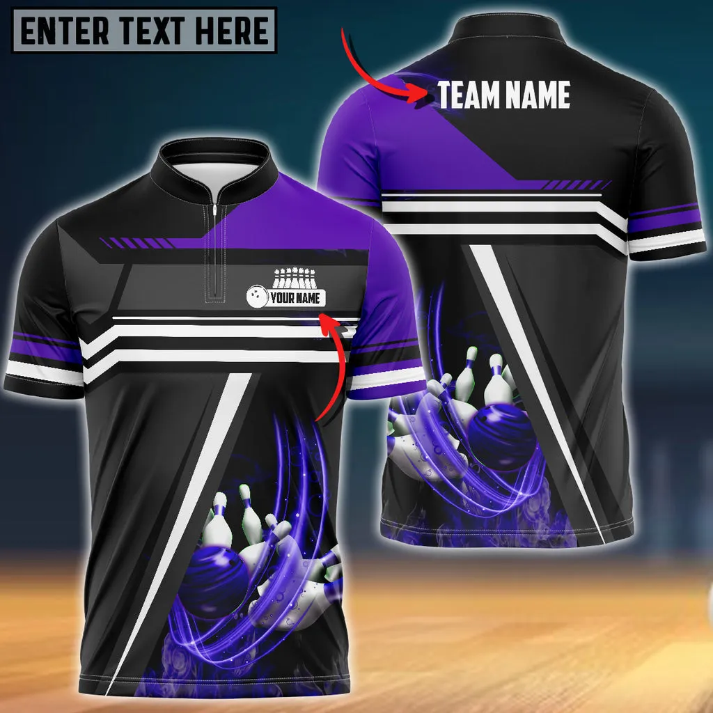 Bowling And Pins Spinning Multicolor Option Customized Name 3D Bowling Jersey Shirt