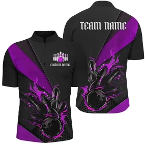 Bowling And Pins Tournament Multicolor Jerseys Customized Name, Team Name 3D Zipper Polo Shirt For Men