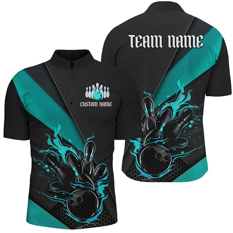 Bowling And Pins Tournament Multicolor Jerseys Customized Name, Team Name 3D Zipper Polo Shirt For Men