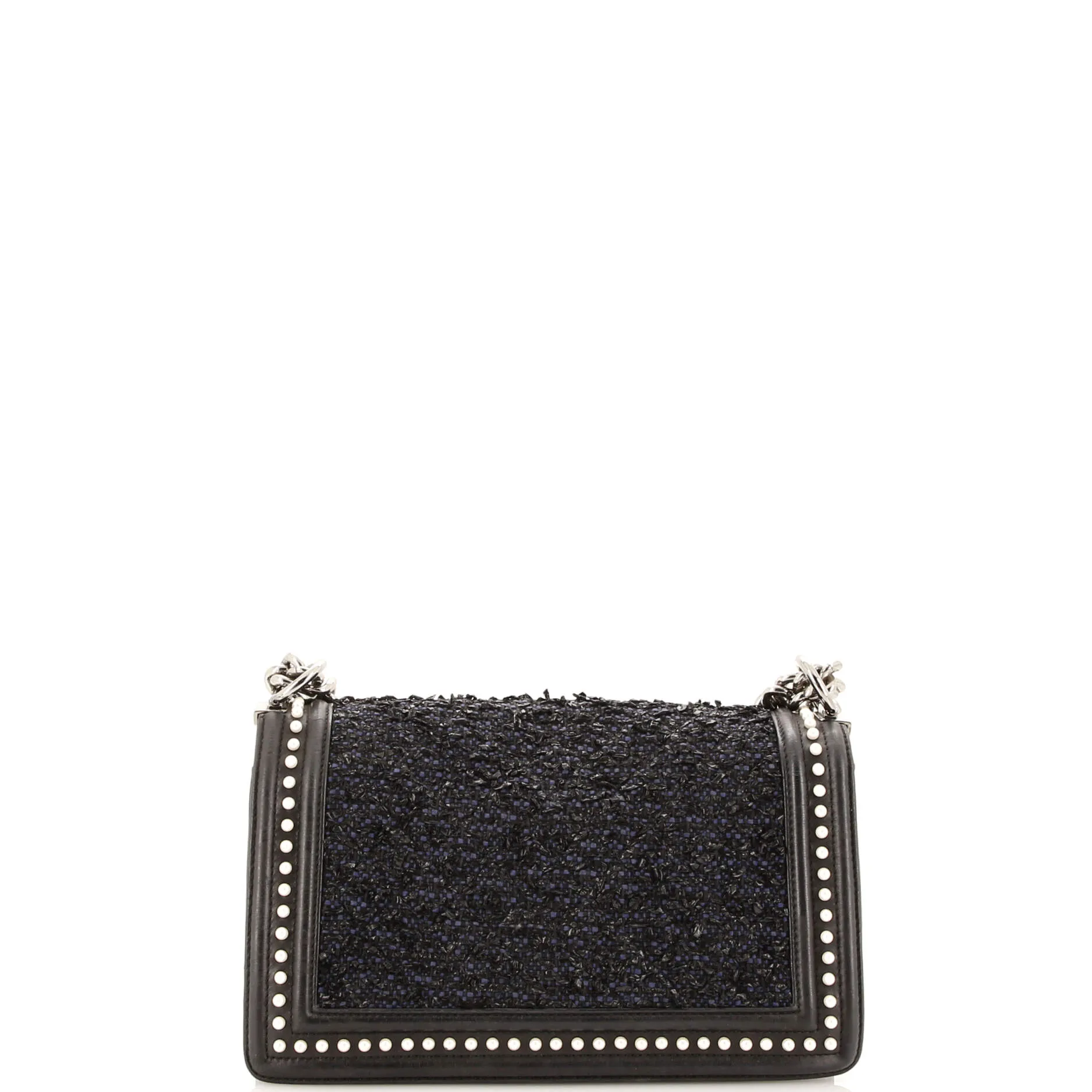 Boy Flap Bag Quilted Tweed with Pearl Embellished Calfskin Old Medium