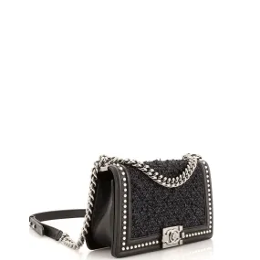 Boy Flap Bag Quilted Tweed with Pearl Embellished Calfskin Old Medium