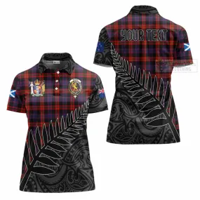 Brown (Broun) Crest Tartan Women's Polo Shirt with New Zealand Silver Fern Half Style